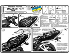 Attache Arrière GIVI 340F Top Case MONOLOCK/KEY YAMAHA FZS600 Fazer 1998-2003