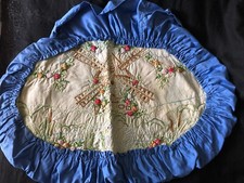 Beautifully Hand Embroidered 1930s Cushion Cover Windmill Swan Flower Knots