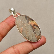 Pendentif bijou fait main en argent sterling 925 pierre précieuse jaspe septa...