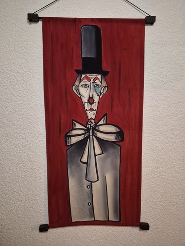 Panneau soie peinte - , clown