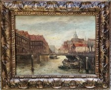 Piet van Beek, peintre Flamand - Wijnhaven Rotterdam Huile sur toile - Signée