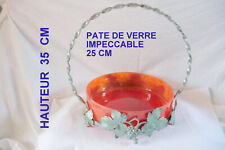 COUPE  PATE de VERRE marbrée -cerclage FER FORGÉ décor raisin-ART DECO