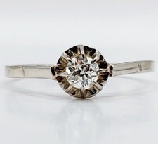 Bague solitaire antique or blanc 18k diamant taille ancienne 0.22 carats (1920)