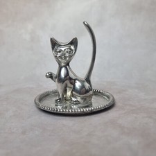 Porte-Bagues Chat en Métal Argenté – Vintage Élégant