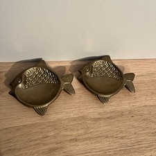 Paire De Petits Cendriers, 2 Vide Poches En Laiton Forme Poisson Déco Doré