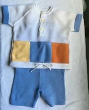 ensemble bébé pull pantalon court, 6 mois, Clayeux, layette vintage