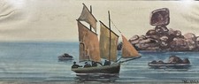 Raymond BLOSSIER (XX) Technique Mixte Paysage Marin breton voiliers BRETAGNE
