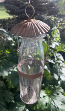 Ancienne Lanterne à bougie suspendue En Métal Et Verre Soufflé , collection