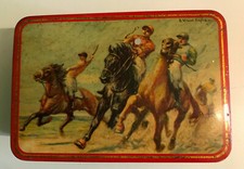 Boite en tole signée Vincent Anglade Thème Chevaux Datée 1947