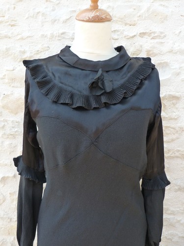 Robe vintage 1930 crepe - , noir