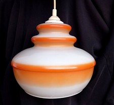 SUSPENSION VINTAGE OPALINE BLANCHE ET ORANGE DESIGN 70'S POP RETRO SPACE AGE 