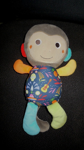 Doudou peluche singe gris - peluche, vert