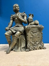 SCULPTURE BRONZE ANCIENNE PERSONNAGE DE PENDULE XIXe CHEVALIER EN ARMURE H:23 cm