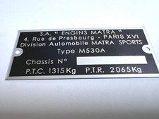 Plaque constructeur MATRA M530A