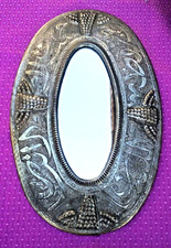 Vintage ancien beau miroir métal repoussé -Maghreb-Berbère-Calligraphie arabe C7
