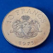 Pièce de monnaie 10 francs Rainier III Monaco année 1975 qualité SUP nettoyée