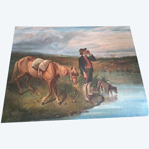 Tableau chasseur son chien - son,
