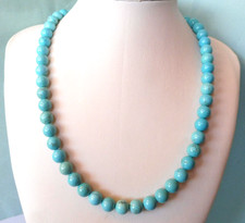 Collier en Turquoise 8mm de Perse, bleue- 210.Carats- 47cm- Argent massif