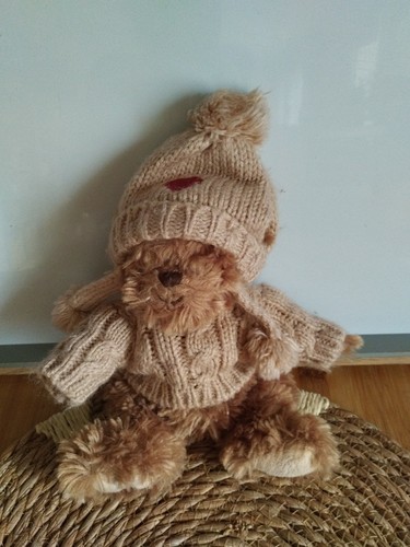 Peluche doudou ours beige pull