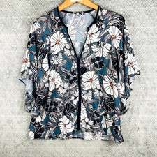 Scottage Haut Femme 1 Noir Gris Imprimé Floral Col V Manches Larges Coupe Ample