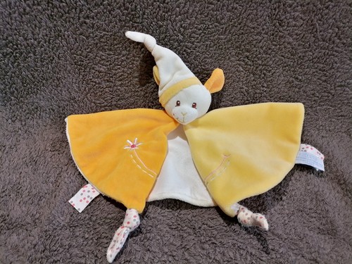 Doudou plat souris beige jaune - souris,