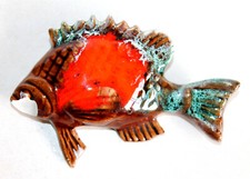 VALLAURIS - JOLI POISSON, PIECE DECORATIVE MURALE FIGURINE en CERAMIQUE EMAILLÉE