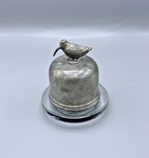 Beurrier, confiturier couvercle - étain Licorne Paris et verre - décor oiseau
