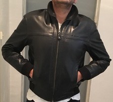 BLACK REDSKINS BUFFALO LEATHER JACKET  L SIZE :         " ONE SIZE SMALLER FIT "