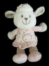 *. DOUDOU PELUCHE VETIR MOUTON Robe rose blanc beige étoile rayé 23cm -TBE