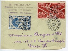 ENVELOPPE   MADAGASCAR TAMATAVE POUR PARIS 1947