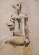 Trés Beau Dessin, Fusain Pastels Nue Féminin Surréaliste Futuriste An 50 Érotic