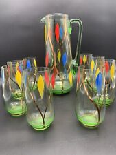 Service orangeade Ou Limonade italien Été Années 50 Vintage Verre Vert Et Doré