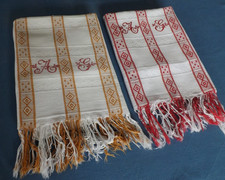 2 serviettes toilette , coton nid d'abeille, anciennes