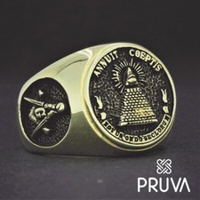 Y13 BAGUE CHEVALIÈRE EN ARGENT MASSIF 925K PERSONNALISÉE PLAQUÉ OR MAÇONNIQUE...