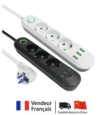 Bloc Multiprise avec Chargeur USB x3 Rallonge Câble 2M interrupteur Noire Blanc