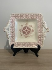 ANCIEN PLAT CARRE TERRE DE FER MODELE DENTELLE DECOR ROSE