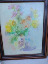 Tableau aquarelle bouquet signé BAbadie