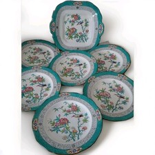 Service à dessert porcelaine de MINTON modèle "Le coucou"  1 plat et 6 assiettes