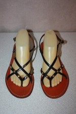 LES TROPEZIENNES  Sandales Tongs Tout Cuir   Lanières Cuir Noires T 39 ETAT NEUF