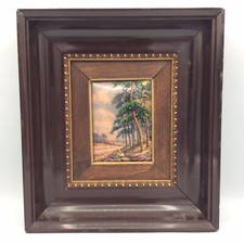 Grand cadre émaux sur cuivre de Limoges décor chemin forestier signé P. Bonnet