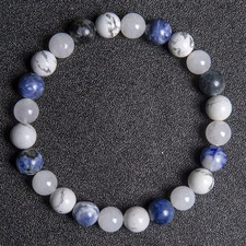 Bracelet perles Sodalite, Howlite et Jade blanc en pierre Naturelle, Sur mesure