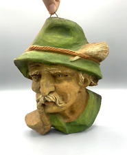 Art populaire Allemand, buste d'homme fumant la pipe bois / résine vintage