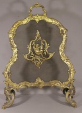 Charles Casier, Pare Feu De Cheminée En Bronze Doré Au Putto Epoque Napoléon III