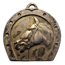 Pendentif Ancien Fer a Cheval & Tête de Cheval Porte-Bonheur Équestre 1940 ? 