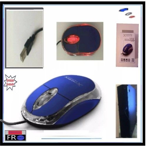 Souris optique filaire bleu - souris, 3d