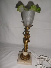 lampe ange de bureau  tulipe opaline art déco bronze doré 