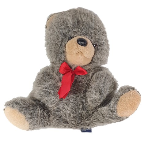 Peluche ours gris chiné noeud - peluche,