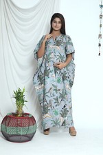 Indien Maternité Caftan Gris Forêt Imprimé Enceinte Femmes Pyjama Caftan US