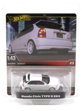 1:43 Hot Wheels Premium 2025 Réal Riders JCN65 Honda Civic TYPE R EK9 Blanc