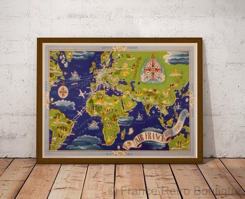 Poster affiche air france map - air,